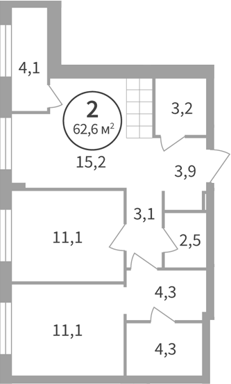 Планировка 2-к.кв, 60,57 м² в ЖК Астон.Движение