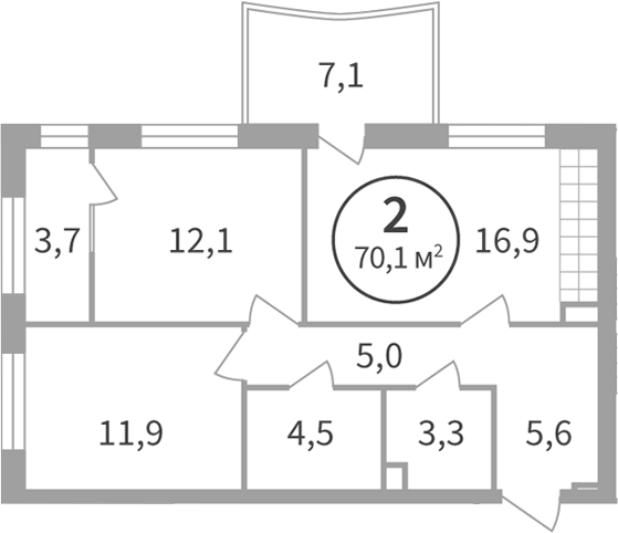 Планировка 2-к.кв, 63,28 м² в ЖК Астон.Движение