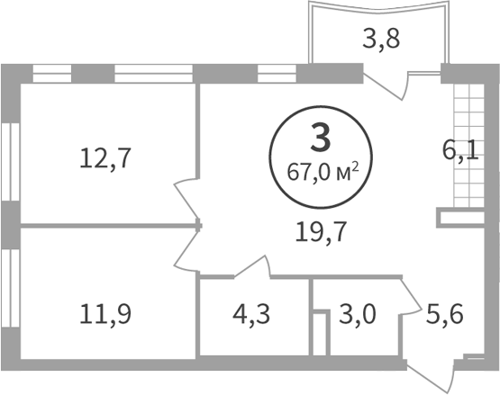 Планировка 2-к.кв, 64,34 м² в ЖК Астон.Движение