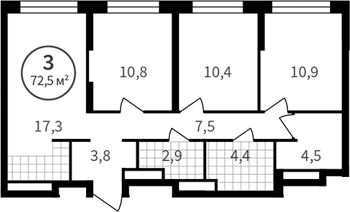 Планировка 3-к.кв, 72,47 м² в ЖК Астон.Сезоны