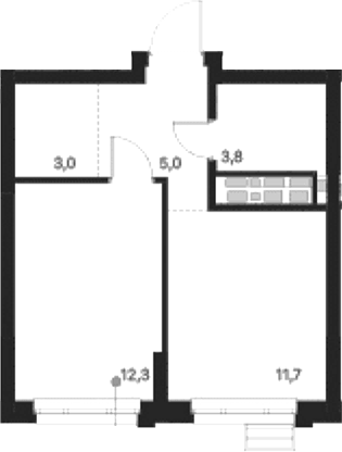 Планировка 1-к.кв, 35,8 м² в ЖК Атлас Ауро