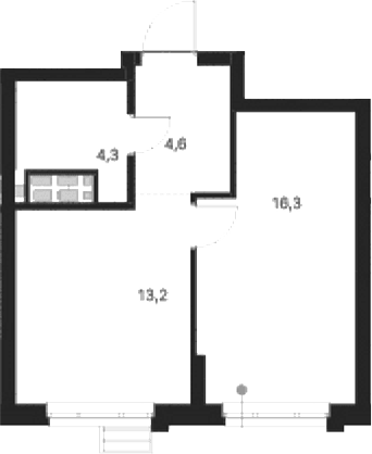 Планировка 1-к.кв, 38,4 м² в ЖК Атлас Ауро