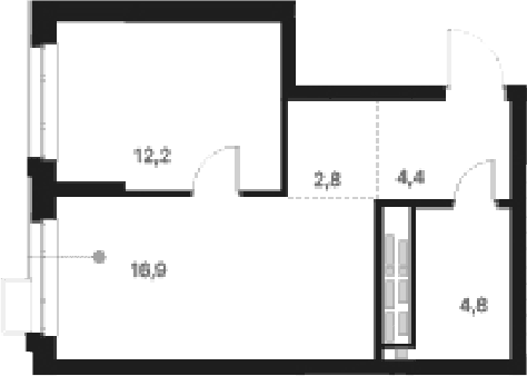 Планировка 1-к.кв, 41,1 м² в ЖК Атлас Ауро
