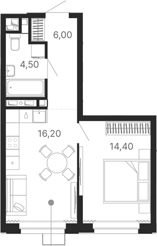 Планировка 2Е-к.кв, 41,1 м² в ЖК Атлас Лайн