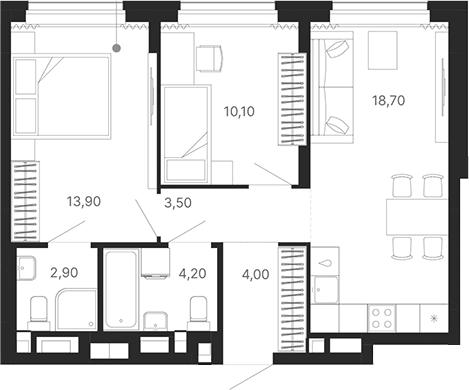 Планировка 3Е-к, 57,3 м² в ЖК Атлас Лайн