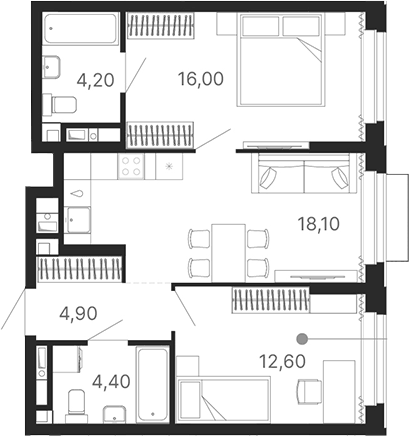 Планировка 3Е-к.кв, 60,2 м² в ЖК Атлас Лайн