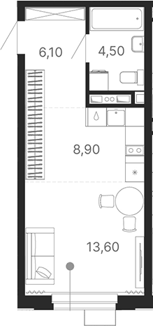 Планировка Студия, 33,1 м² в ЖК Атлас Лайн