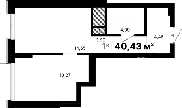Планировка 1-к.кв, 40.43 м² в ЖК Атлас Люксо