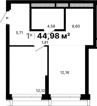 Планировка 1-к.кв, 44.98 м² в ЖК Атлас Люксо