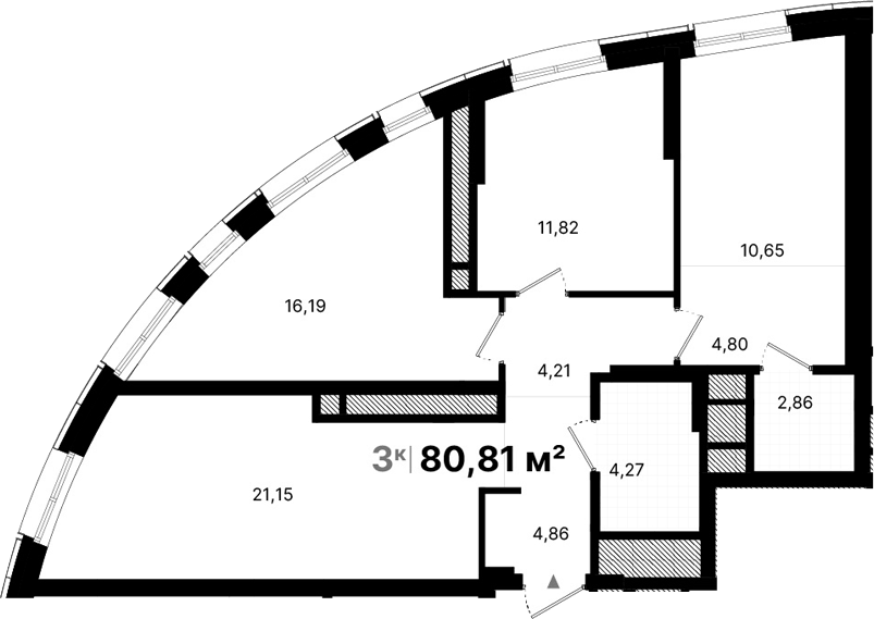 Планировка 3-к.кв, 80.81 м² в ЖК Атлас Люксо