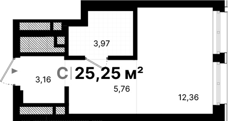 Планировка Студия, 25.25 м² в ЖК Атлас Люксо
