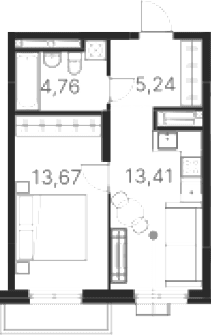 Планировка 1-к, 37,08 м² в ЖК Атлас Ривер