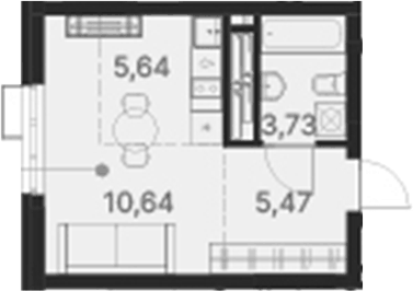 Планировка Студия, 25,48 м² в ЖК Атлас Ривер