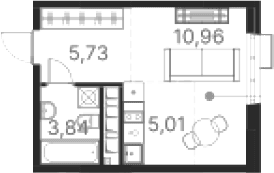 Планировка Студия, 25,54 м² в ЖК Атлас Ривер