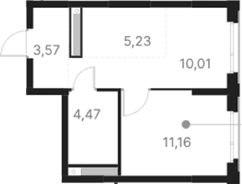 Планировка 1-к.кв, 34,44 м² в ЖК Атлас Юник