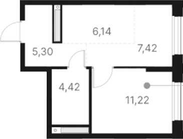 Планировка 1-к.кв, 34,5 м² в ЖК Атлас Юник