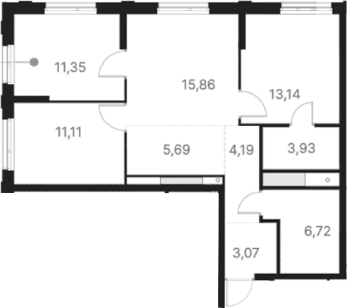Планировка 3-к, 75,06 м² в ЖК Атлас Юник