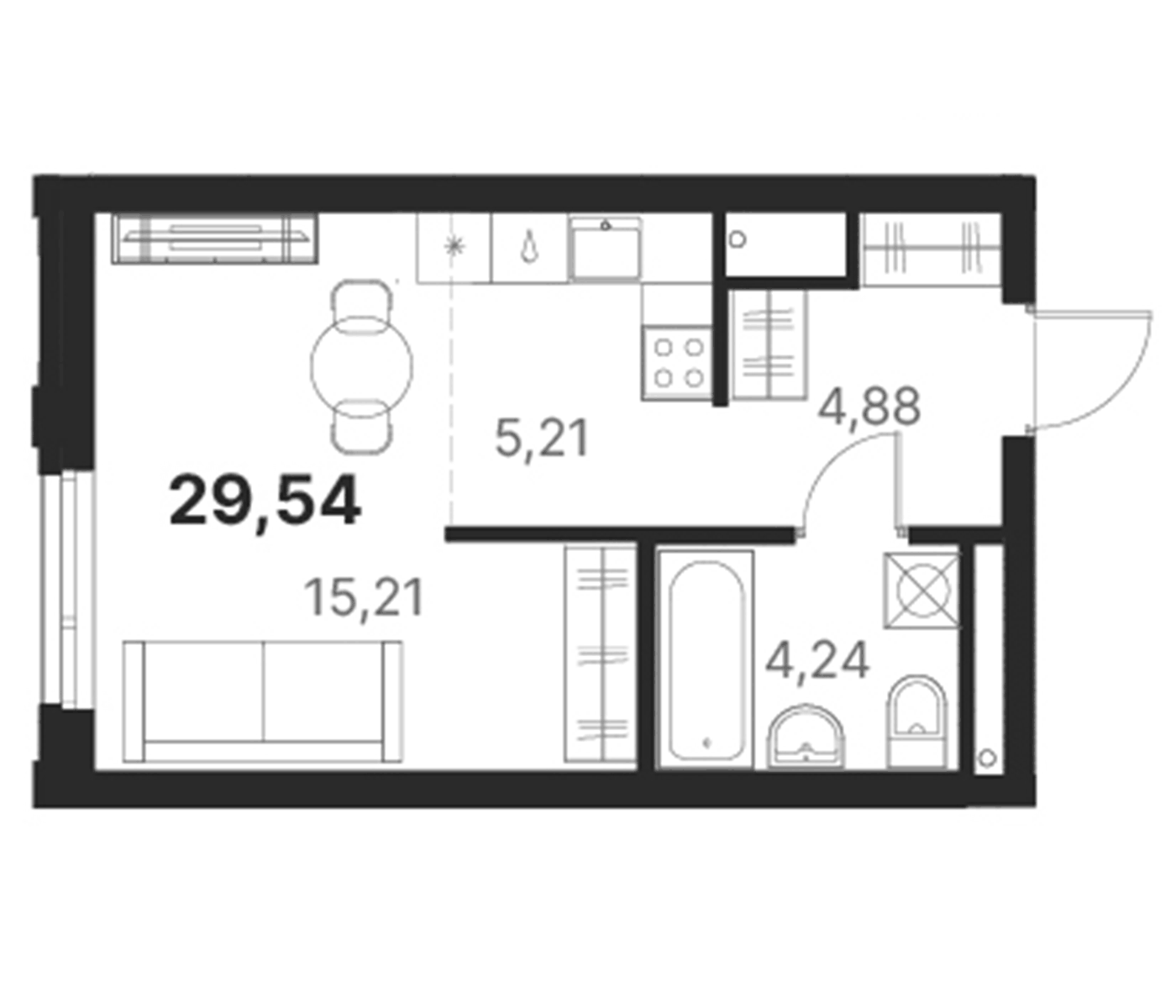 Планировка Студия, 29,54 м² в ЖК Атлас Юник