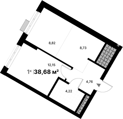 Планировка 1-к, 38,68 м² в ЖК Атлас Визион