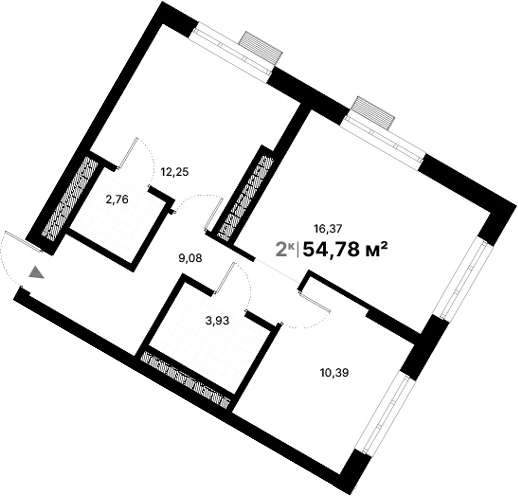 Планировка 2-к, 54,78 м² в ЖК Атлас Визион