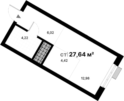 Планировка Студия, 27,64 м² в ЖК Атлас Визион