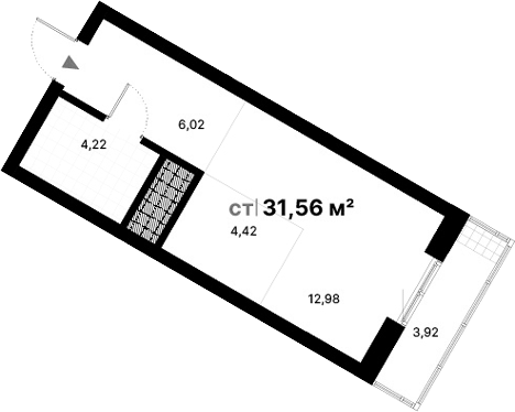 Планировка Студия, 31,56 м² в ЖК Атлас Визион