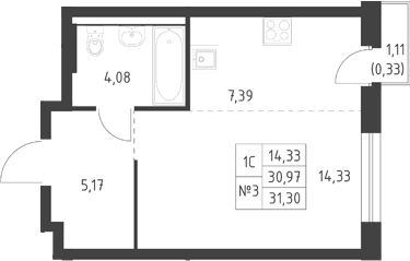 Планировка Студия, 31,3 м² в ЖК Ауруум