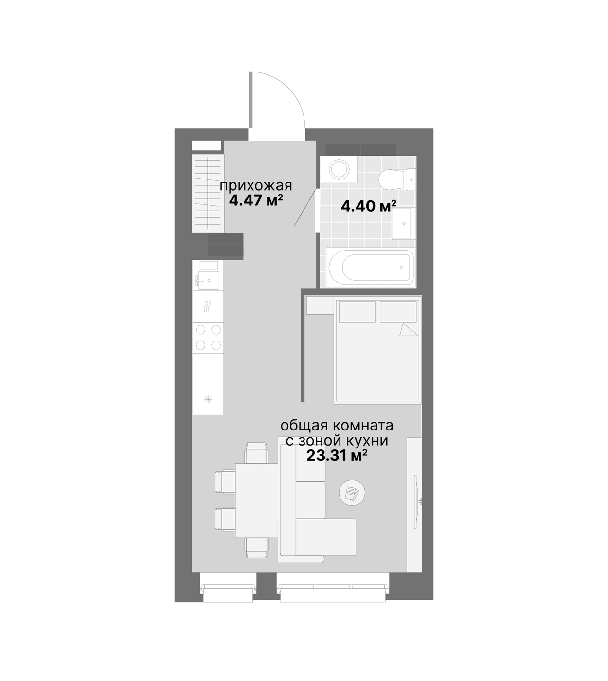 Планировка Студия, 32,18 м² в ЖК Авангард 3.0