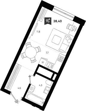 Планировка Студия, 28,4 м² в ЖК Азбука на Титова