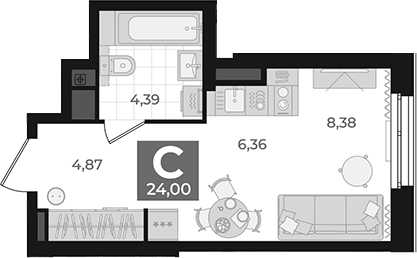 Планировка Студия, 24 м² в ЖК Б-26 Дом на высоте
