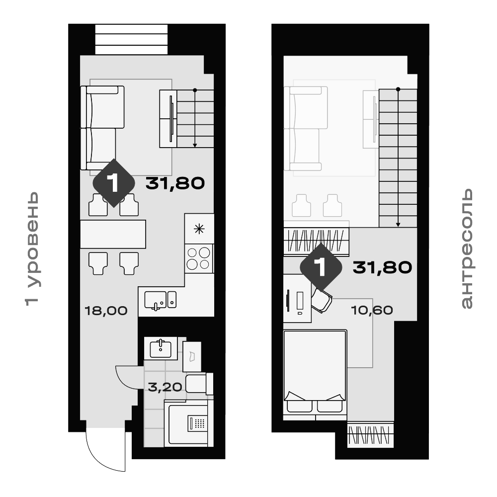 Планировка Студия, 31,8 м² в ЖК Баден-Баден Фабрика
