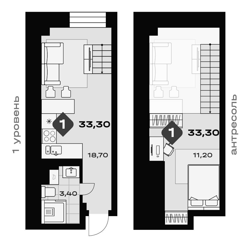 Планировка Студия, 33,3 м² в ЖК Баден-Баден Фабрика
