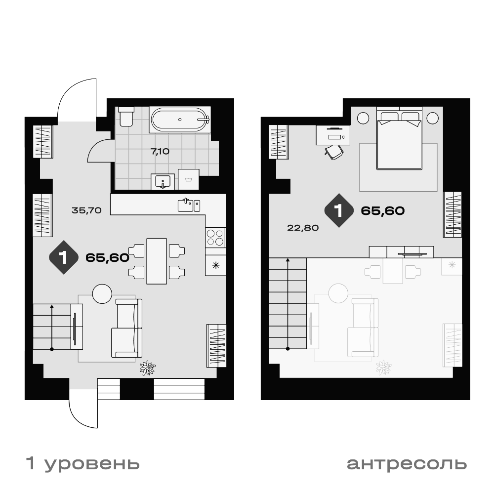 Планировка Студия, 65,6 м² в ЖК Баден-Баден Фабрика
