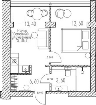 Планировка Апартаменты, 36,5 м² в ЖК Баден-Баден Таватуй Зелёный мыс