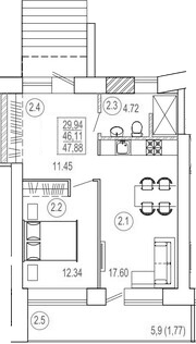 Планировка Апартаменты, 51,7 м² в ЖК Баден-Баден Таватуй Зелёный мыс