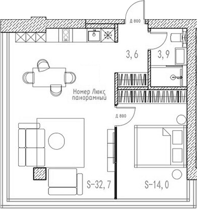 Планировка Апартаменты, 53,9 м² в ЖК Баден-Баден Таватуй Зелёный мыс