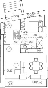 Планировка Апартаменты, 55,5 м² в ЖК Баден-Баден Таватуй Зелёный мыс