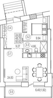 Планировка Апартаменты, 55,6 м² в ЖК Баден-Баден Таватуй Зелёный мыс