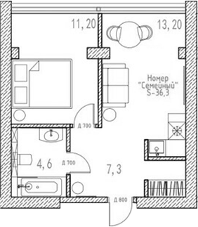 Планировка Апартаменты, 36 м² в ЖК Баден-Баден Таватуй Зелёный мыс