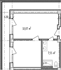 Планировка Студия, 39,62 м² в ЖК Баден Баден Тургояк Резорт