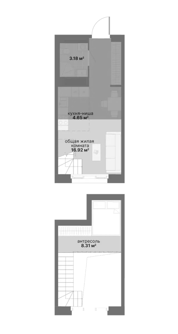 Планировка 1-к.кв, 35.32 м² в ЖК Балтийский