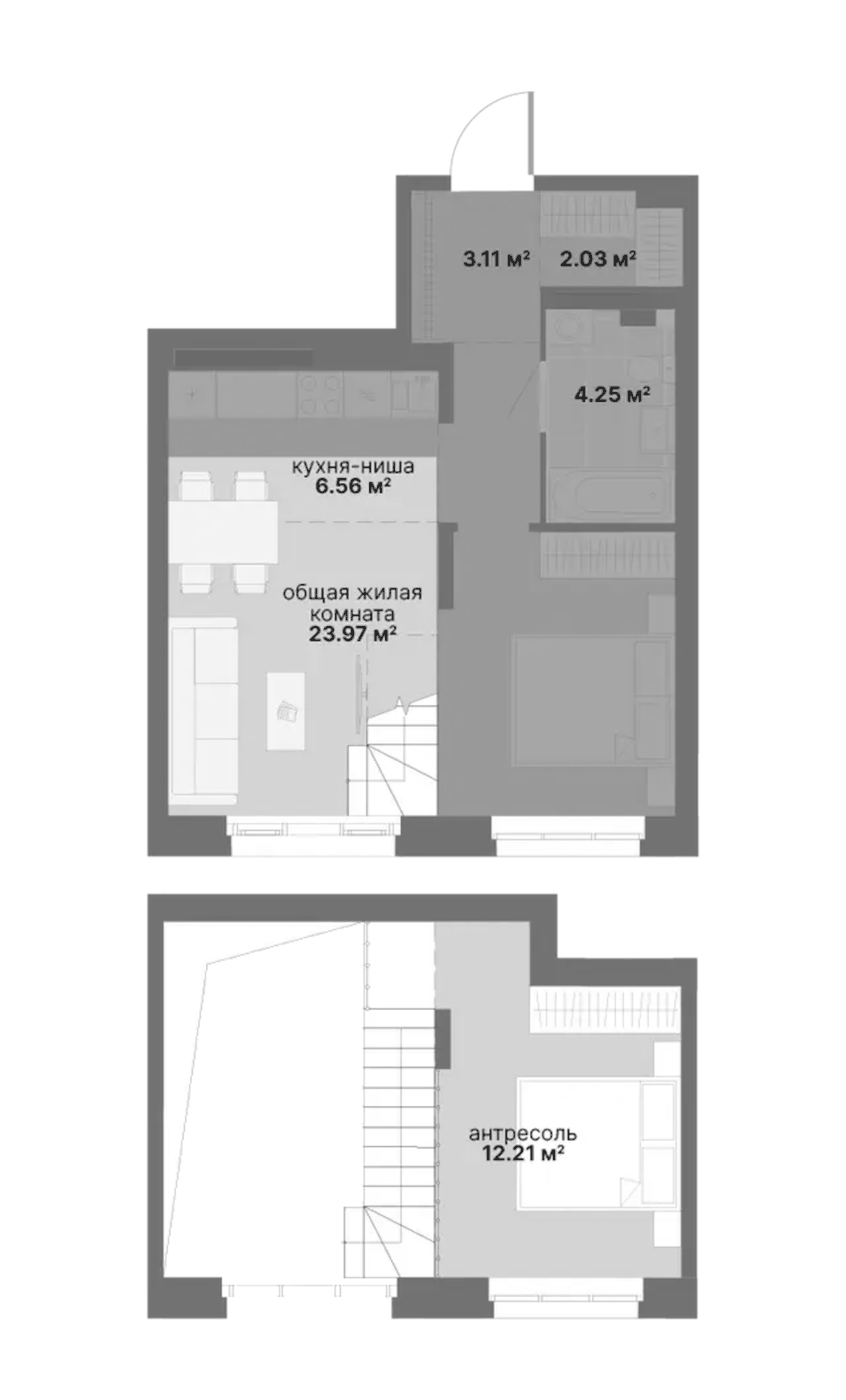 Планировка 1-к.кв, 54.41 м² в ЖК Балтийский