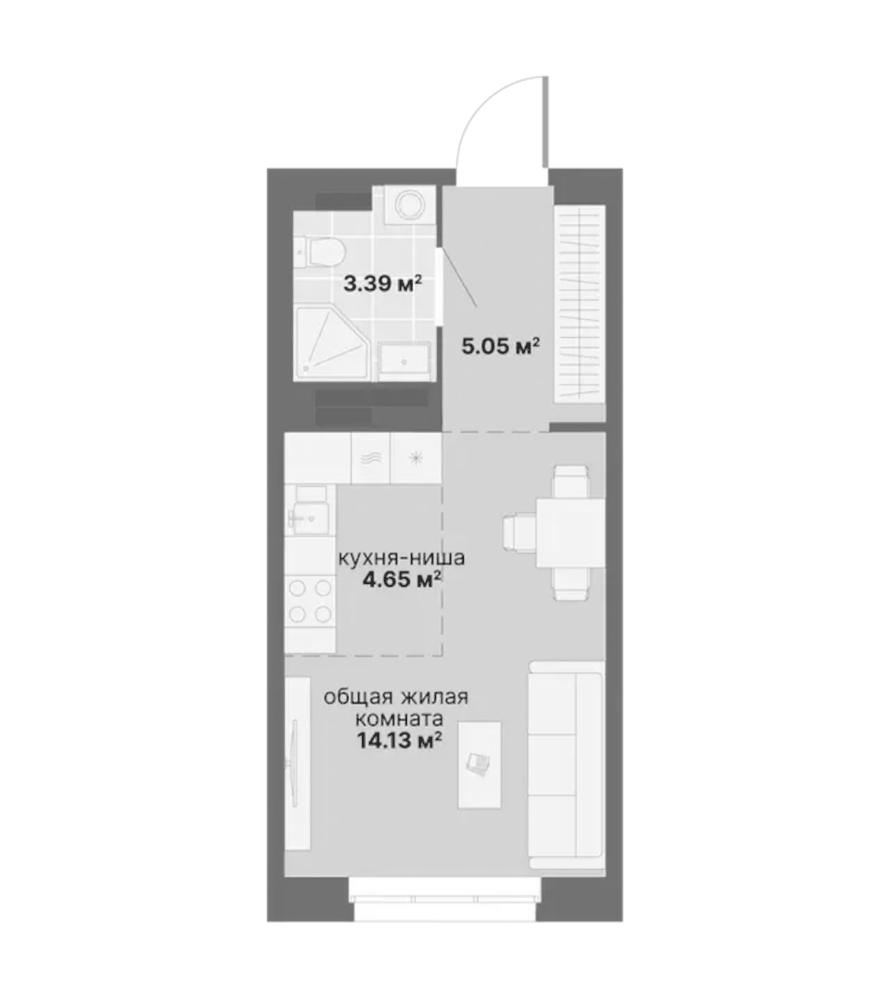 Планировка Студия, 27.22 м² в ЖК Балтийский