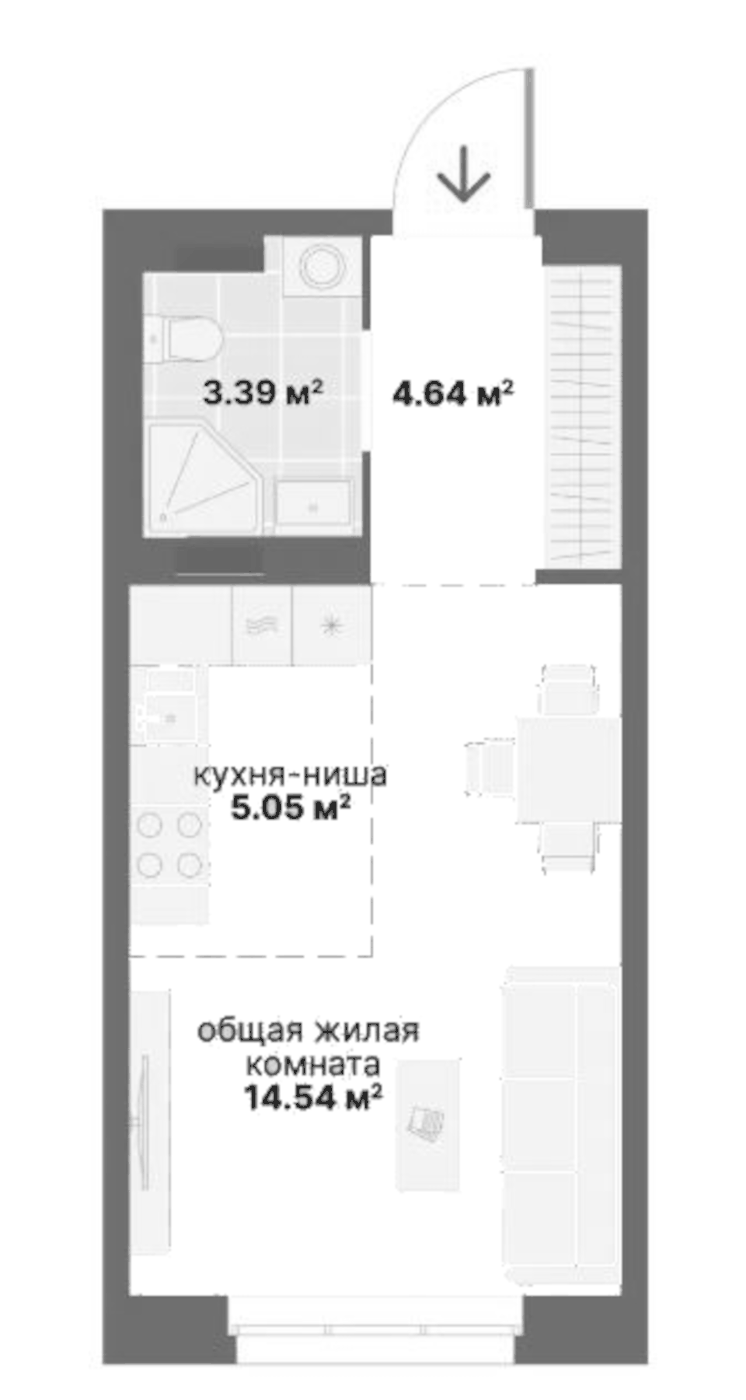 Планировка Студия, 27.62 м² в ЖК Балтийский