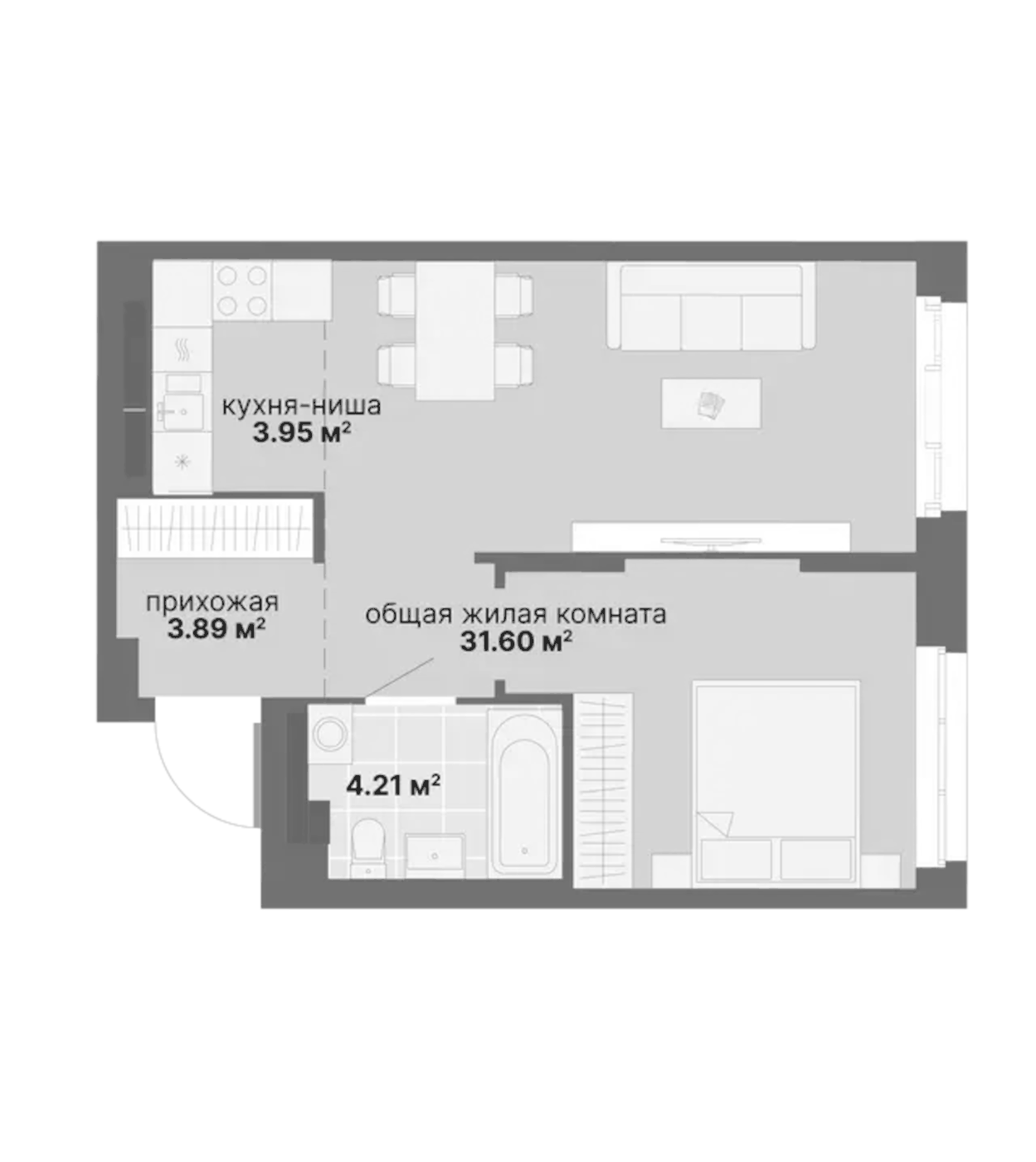 Планировка Студия, 43.65 м² в ЖК Балтийский