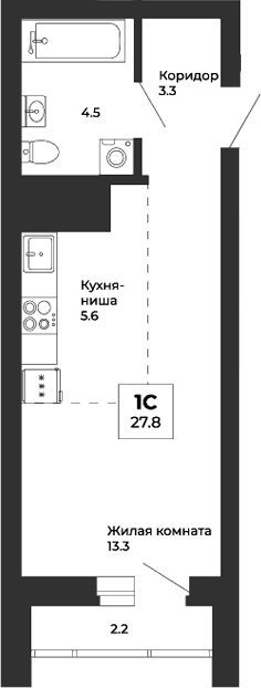 Планировка Студия, 27,8 м² в ЖК Белая Башня