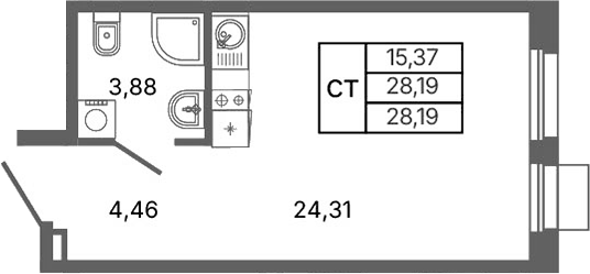 Планировка Студия, 28,19 м² в ЖК Библиотечная 41