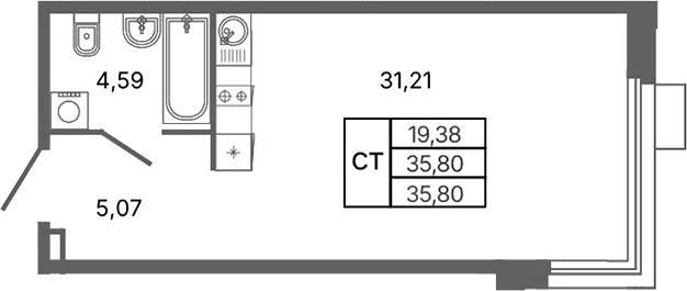 Планировка Студия, 35,8 м² в ЖК Библиотечная 41