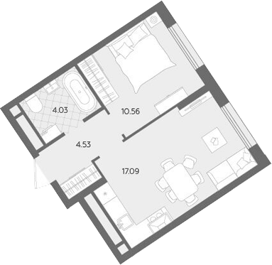 Планировка 2Е-к.кв, 36,21 м² в ЖК Бодровский