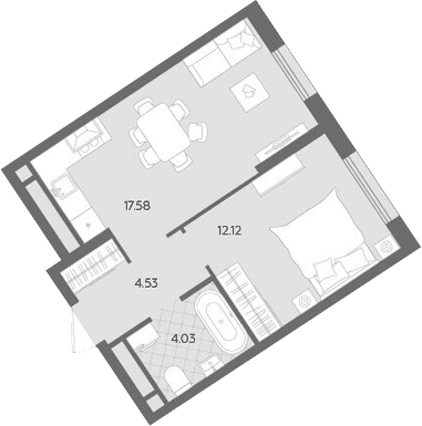 Планировка 2Е-к.кв, 38,26 м² в ЖК Бодровский